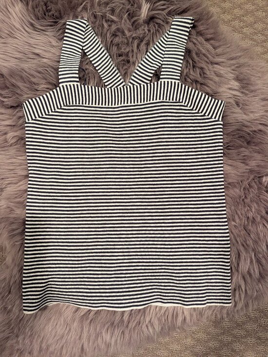 LOFT Tops - BLACK AND WHITE BABY STRIPED KNIT HALTER TANK
